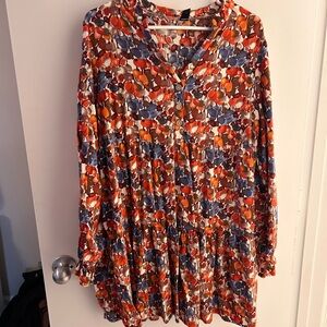 SHEIN Orange, Blue & Brown Floral Tiered Long-Sleeve Tunic